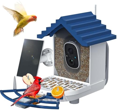 Smart Bird Feeder with Camera Solar Powered & AI Bi rd Identification, 2.4Ghz WiFi Bird feeders for Outdoors, Full HD Live Video, Nstant Arrival Alerts - Best Gifts for Bi rd Lovers