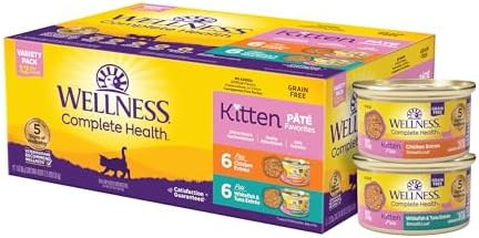 Wellness Complete Health Pate Kitten Wet Cat Food, Natural, Protein-Rich, Grain Free, 3 Ounce, 12 Pack, (Whitefish & Chicken Variety Pack)