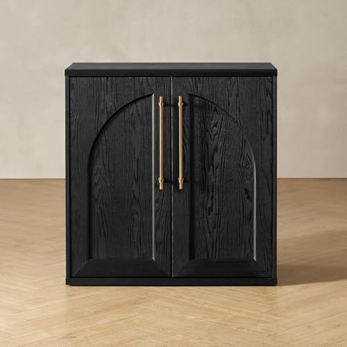mopio Blake Storage Cabinet, Small Modular Accent Display Sideboard Buffet Cabinet with Storage, Media Console Credenza, for Living Room, Kitchen Coffee Bar Pantry (Black Oak Arched, Single)