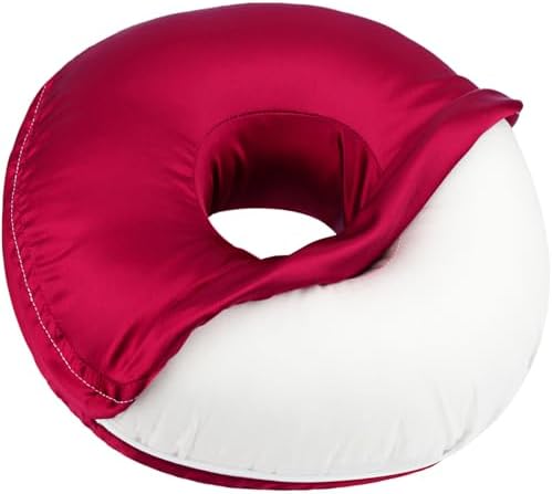 Satin Ear Piercing Pillow Removable Cover for Side Sleepers Ear Pain Luxury Cnh Silky Ear Pillow with Holes Washable Side Sleeping Pillows Support Head Burgundy