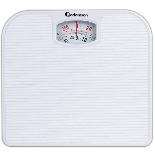 Adamson A21 Analog Scales for Body Weight - Up to 300 LB - New - Anti-Skid Rubber Surface + Large Numbers - Analog Bathroom Scale - Affordable - Durable with 20-Year Assurance