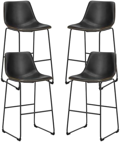 Sweetcrispy Counter Height Bar Stools Set of 4, 30 inch Leather Barstools Modern Bar Stools with Back, Counter Stool Armless Bar Chairs with Metal Legs, Footrest, Classic Black