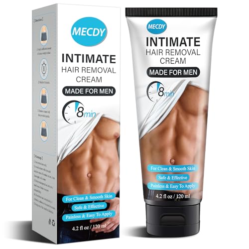 Hair Removal Cream for Men, 4.2 OZ, Hair Remover Body Cream for Unwanted Male Hair, Painless, Flawless Depilatory for Intimate/Private Area