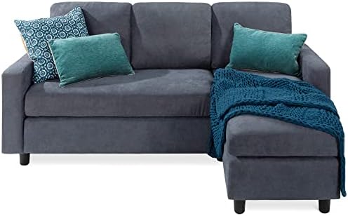 Best Choice Products Upholstered Sectional Sofa for Home, Apartment, Dorm, Bonus Room, Compact Spaces w/Chaise Lounge, 3-Seat, L-Shape Design, Reversible Ottoman Bench, 680lb Capacity - Blue/Gray