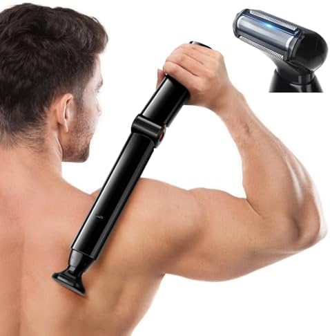FERRISA Back Shavers for Men, Body Shaver for Men with Long Handle with 2 Shock Absorber Flex Heads, Men's Back Shaver with Facial Razor & 10 Blades