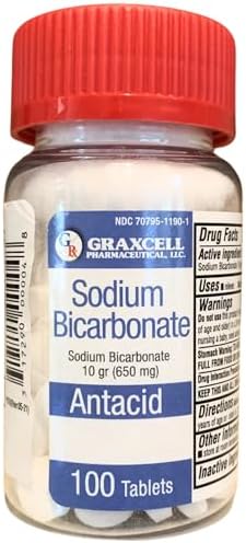 Sodium Bicarbonate Tablets |USP 650mg (10 Grains) |Relief of Acid Indigestion, Heartburn, Sour Stomach & Upset Stomach | Kidney Health | 100 Count