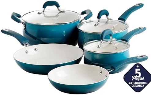 Oster Corbett Forged Aluminum Cookware Set with Ceramic Non-Stick-Induction Base-Soft Touch Bakelite Handle and Tempered Glass Lids, 8-Piece, Gradient Teal