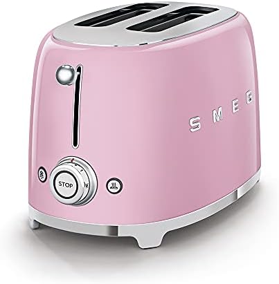 SMEG 2 Slice Toaster with 6 Presets and Defrost Function and Removable Crumb Tray TSF01PKUS, Pink