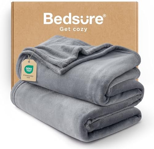 Bedsure Fleece Throw XL Blanket for Couch - 300GSM Soft Lightweight Plush Cozy Blankets for Travel, Grey, 50x70 inches