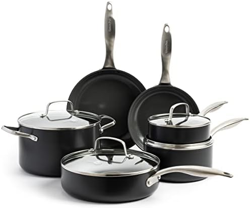 GreenPan Canterbury Hard Anodized Healthy Ceramic Nonstick, 10 Piece Cookware Pots and Pans Set, PFAS-Free, Dishwasher Safe, Oven Safe, Black