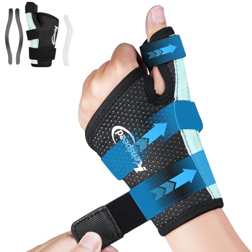 Wrist & Thumb Brace Carpal Tunnel Wrist Brace Night Support Thumb Stabilizer, Spica Thumb Splint Right Hand & Left Hand for Dequervain's Tenosynovitis, Tendonitis, Arthritis (Blue-Left, S)