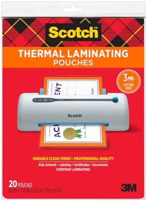 Scotch Thermal Laminating Pouches, Letter Size 8.9 x 11.4-Inches, 3 mil Thick, 20-Pack