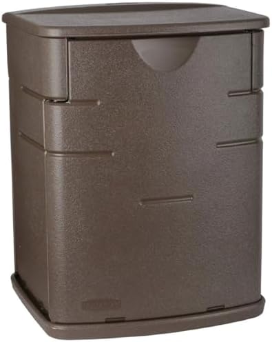Rubbermaid Small Resin Outdoor Storage Deck Box (19 Gal), Weather Resistant, Brown, Deck Organization for Home/Small Garden Tools/Grilling Accessories/Pool Supplies