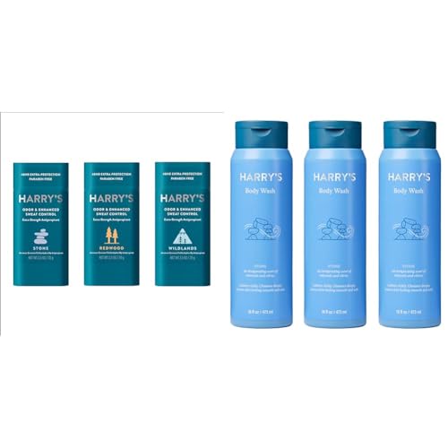 Harry's Extra-Strength Antiperspirant Deodorant for Men Variety Pack (3 Count) + Harry's Men's Body Wash Shower Gel (Pack of 3)