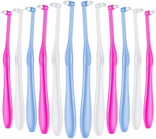 Boao 12 Pcs Tufted Toothbrush End Bulk Compact Single Tuft Brush Soft Orthodontic Toothbrush Interdental Brush Trim for Orthodontic Braces Dental Implant Denture Detail Cleaning, Small Head