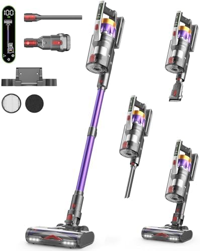 NADALY Cordless Vacuum Cleaner, 600W 50KPA 70Mins Stick Vacuum Cordless Rechargeable, Anti-Tangle, Lightweight, Self-Standing Vacuum Cleaners for Home, Vacuum for Pet Hair/Carpet/Hard Floor