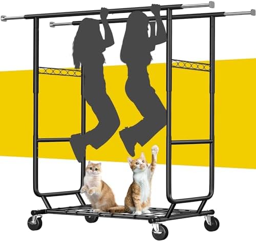 Raybee Clothes Rack Load 630LBS, Heavy Duty Clothes Rack, Rolling Clothing Racks for Hanging Clothes with Wheels, Adjustable & Commercial Garment Rack, 22" D x 75" W x 68" H, Black