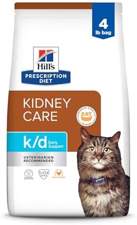 Hill's Prescription Diet k/d Early Support Kidney Care Chicken Flavor Dry Cat Food, Veterinary Diet, 4 lb. Bag
