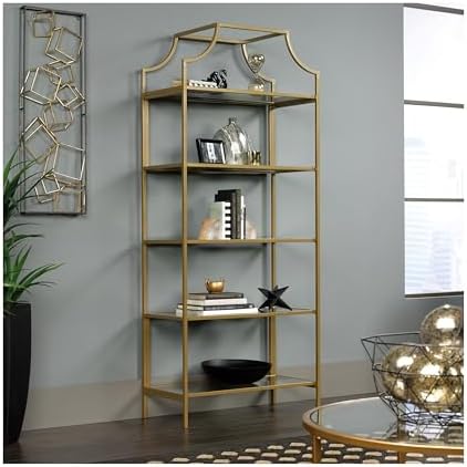 Sauder International Lux Bookcase/ book shelf, Satin Gold finish