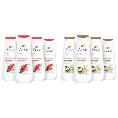 Dove Body Wash Rejuvenating Pomegranate & Hibiscus 4 Count for Renewed & Body Wash Pampering Shea Butter & Vanilla 4 Count for Renewed, Healthy-Looking Skin Gentle Skin Cleanser