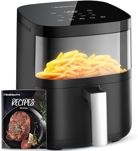 Air Fryer, Beelicious 8-in-1 Smart Compact 4QT Air Fryers, with Viewing Window, Shake Reminder, 450°F Digital Airfryer with Flavor-Lock Tech, Dishwasher-Safe & Nonstick, Fit for 1-3 People, Black