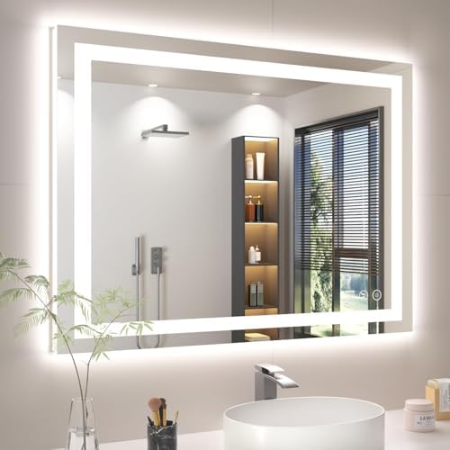 40X30 LED Bathroom Mirror with Lights, Anti-Fog, Backlit + Front Lit, Lighted Bathroom Vanity Mirror for Wall, Memory Function, Dimmable, Tempered Glass, Shatter-Proof, ETL Listed