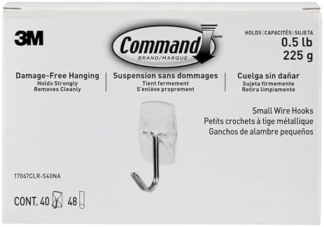 Command Small Clear Wire Toggle Hooks, 40 Hooks and 48 Command Strips, Damage Free Hanging Wall Hooks with Adhesive Strips, Adhesive Hooks for Hanging, Organization and Storage, Holds up to 0.5 lb