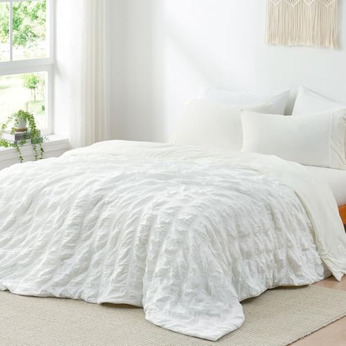 Cozy Bliss Cooling Comforter King Size Seersucker Plaid, Q-Max 0.4 Reversible Lightweight Cooling Blanket, Breathable Silk Smooth Summer Bedding Quilt for Hot Sleepers Night Sweats White