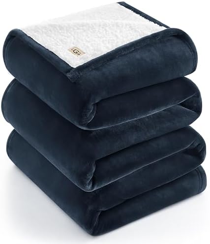 UGG Ariana King/California King Blanket Fleece Fluffy Reversible Soft Fuzzy Bedding Cozy Plush Warm Oversized Blanket Machine Washable Bedroom Decor for Big Couch or Bed, 110-inch x 90-inch, Navy Blue