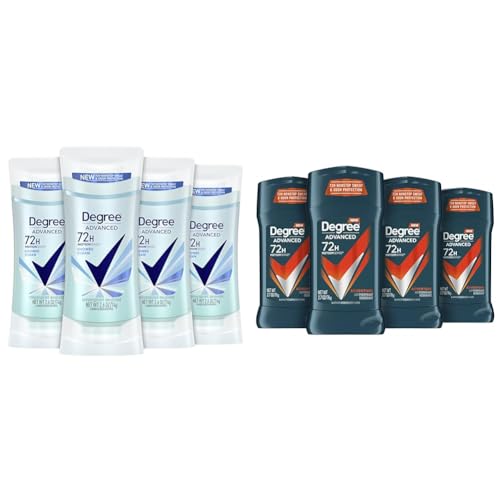 Degree Women's Antiperspirant Deodorant 4 Pack 72-Hour Sweat & Odor Protection with MotionSense and Degree Men's Antiperspirant Deodorant Adventure Freshness 4 Pack