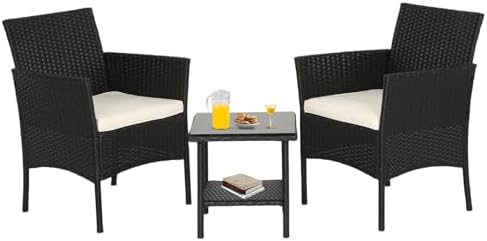 FDW Wicker Outdoor Furniture Patio Furniture Set of 3 Rattan Patio Chairs Outdoor Chairs Patio Conversation Set with Coffee Table for Yard Backyard Lawn Porch Poolside Balcony,Black