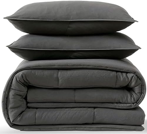 UGG Full/Queen Comforter Set with 2 Pillow Shams, Lightweight Down Alternative Blanket, Reversible Cozy Warm All Season Washable, Hypoallergenic Bedding Set, Charcoal Grey (Leonora)
