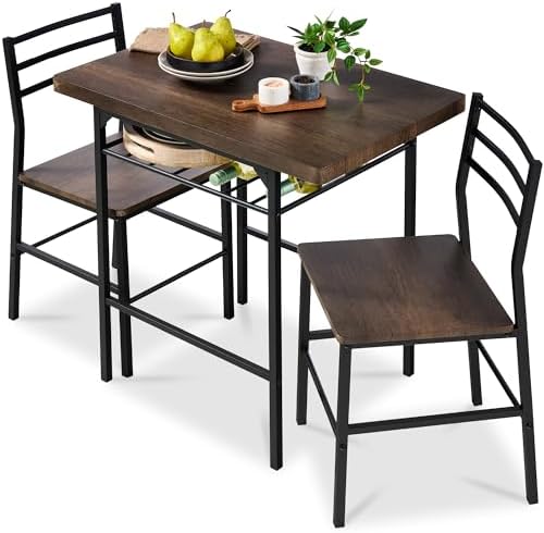 Best Choice Products 3-Piece Modern Dining Set, Space Saving Dinette for Kitchen, Dining Room, Small Space w/Steel Frame, Built-in Storage Rack - Dark Brown/Black