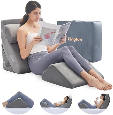 Kingfun 4pcs Orthopedic Bed Wedge Pillow Set for Sleeping, Memory Foam for Sleeping,Breathable Triangle Pillow Wedge, Post Surgery Memory Foam for Back, Leg Pain Relief, Sitting