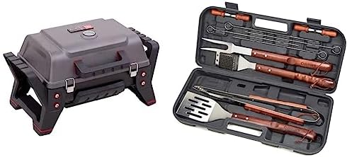 Char-Broil Grill2Go X200 Portable TRU-Infrared Liquid Propane Gas Grill & Cuisinart CGS-W13 Wooden Handle Tool Set (13-Piece), Black