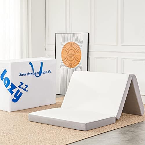 Folding Mattress, 4 Inch Memory Foam Tri-fold with Breathable Bamboo Fiber Fabric Cover, Foldable Floor Mattress Guest Bed for Camping, Road Trip, Twin