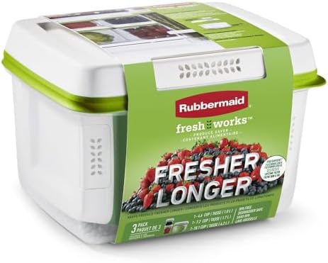 Rubbermaid FreshWorks Produce Saver, Medium and Large Produce Storage Containers, 3-Container Set, Clear