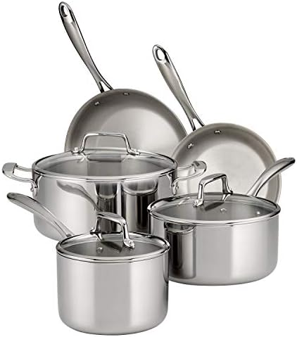 Tramontina Tri-Ply Clad Stainless Steel 8-Piece Cookware Set with Glass Lids, Pots and Pans Kitchen Set, Induction-Ready, Dishwasher-Safe, NSF-Certified, Made in Brazil