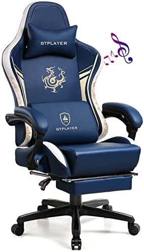 GTPLAYER Gaming Chair with Bluetooth Speakers and Footrest, Dragon Series Video Game Chair ,Heavy Duty, Ergonomic, Esports Computer Office Chair Blue (Royal Blue)