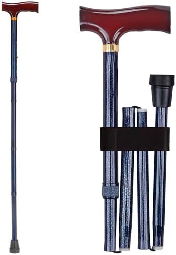DMI Sports Walking Cane or Stick, Foldable Cane for Men, Women, Seniors and Handicapped Adjusts from 33-37" in 1 inch increments with Ergonomic Wood Handle,Supports up to 250 Pounds