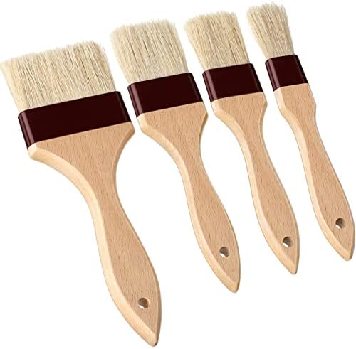 Boao 4 Pieces Natural Bristle Pastry Brush Beech Wooden Handle Basting and BBQ Brushes for Cooking, Butter, Oil, Egg, Marinade, Grilling, Baking, Kitchen Food(1 Inch, 1.5 Inch, 2 Inch, 3 Inch)
