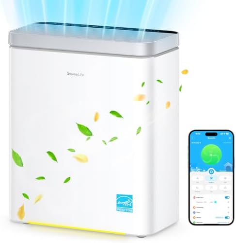 GoveeLife Smart Air Purifier for Home Large Room, Covers up to 1046 ft², HEPA Sleep Mode, 3-in-1 Filter Air Purifier with App Alexa Control for Pet Hair, Odors, Pollen and Smoke (no sensor)