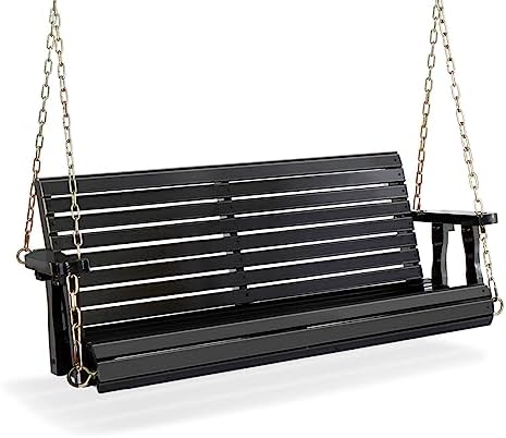 VINGLI Upgraded Patio Wooden Porch Swing for Courtyard & Garden, Heavy Duty 880 LBS Swing Chair Bench with Hanging Chains for Outdoors (Black, 4 FT)