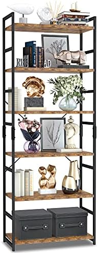 NUMENN 6 Tier Bookshelf, Tall Bookcase Shelf Storage Organizer, Modern Book Shelf for Bedroom, Living Room and Home Office, Vintage