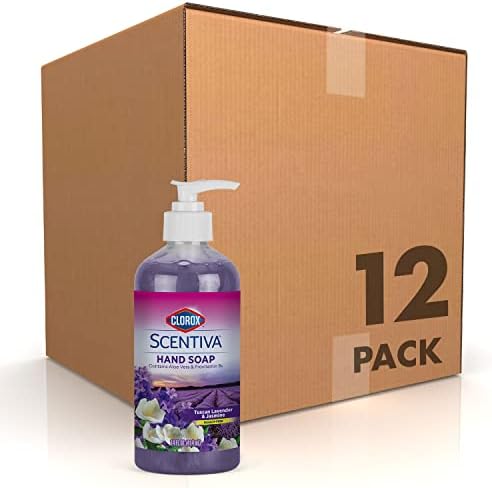 Clorox Scentiva Liquid Hand Soap Tuscan Lavender & Jasmine 14 oz Liquid Hand Wash with Aloe Vera & Vitamin B5 Bleach-Free Scented Hand Soap for Kitchen or Bathroom (Pack of 12)