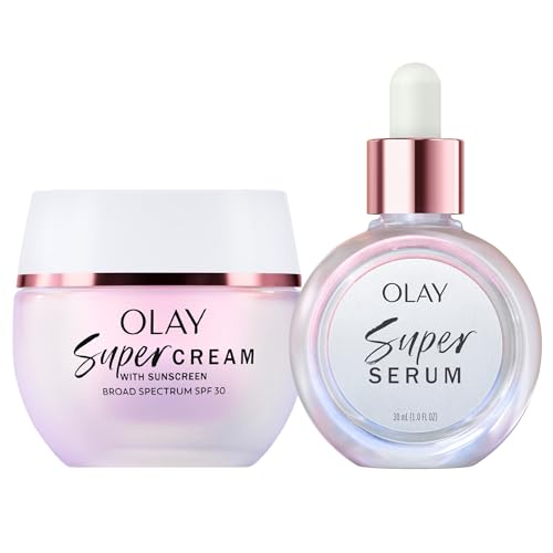 Olay Super Cream with Sunscreen SPF 30 (1.7 oz) + Super Serum (1.0 oz) - Utimate Lightweight Face Moisturizer - Vitamin C & E, Hyaluronic Acid, Niacinamide - Hydrate, Smooth, Brighten, Firm