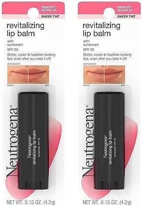 Neutrogena Revitalizing and Moisturizing Tinted Lip Balm with Sun Protective Broad Spectrum SPF 20 Sunscreen, Lip Soothing Balm with a Sheer Tint in Color Healthy Blush 20, 15 oz (Pack of 2)