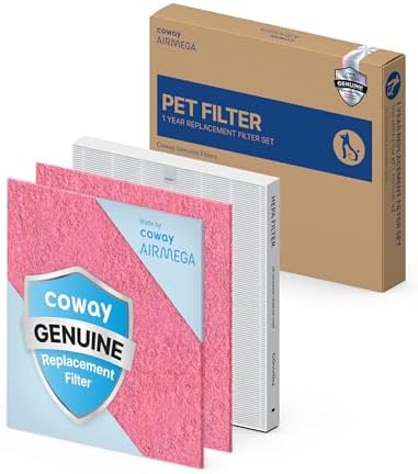 COWAY AP-1512HH & 200M Air Purifier Filter Replacement, Pet Filter Pack, 2 Pet Deodorization Filters and 1 True HEPA Filter, 1 Pack, Pink