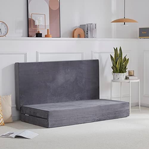 SINWEEK Tri Folding Mattress with Storage Bag 4" Foldable Mattress Foam Topper Floor Cot, Guest Bed with Machine Washable Cover and Waterproof Lining, CertiPUR-US Certified 52 x 73 Inch