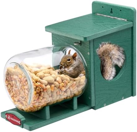 Kingsyard Recycled Plastic Squirrel Feeder for Outside, Squirrel Feeder Box with Peanuts Corn Storage Jar, Sturdy & Durable, Weatherproof (Green)